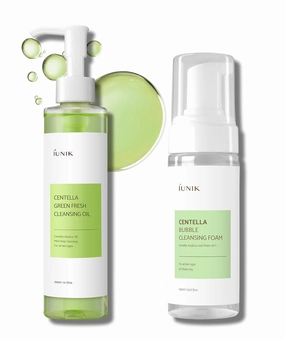IUNIK Centella Asiatica Cleansing Oil & Bubble Foaming Facial Cleanser Gentle Mild Makeup & Sunscreen Remover Pore Acne Sebum Control Cleanser Soothing Moisturizing for All Skin Types Korean Skincare