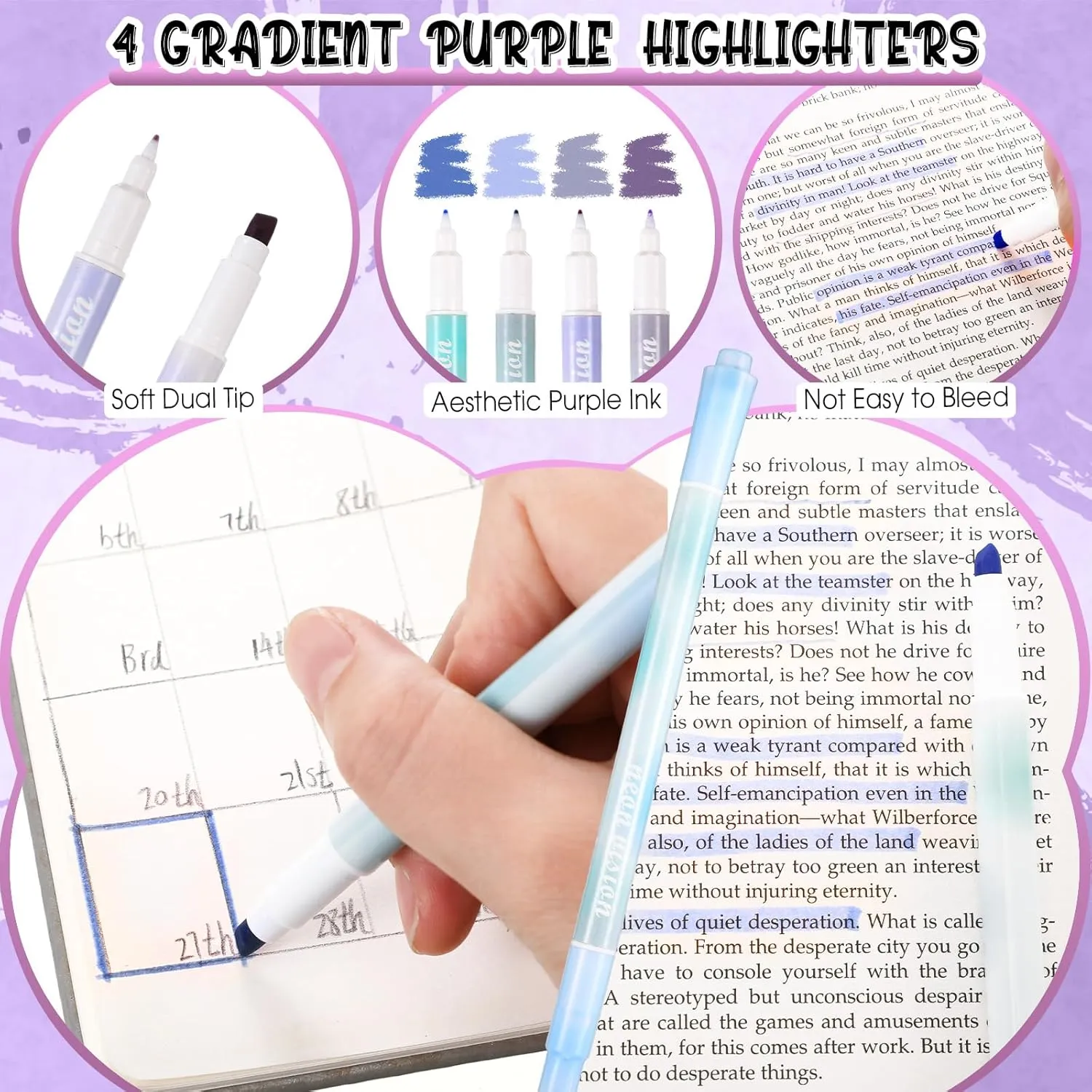 Janlaugh 38 Pcs Aesthetic College School Supplies with Pen Case Sticky Notes Gel Pens Highlighters Correction Tapes Back to School Stationery Kit(Purple Color,Classic)