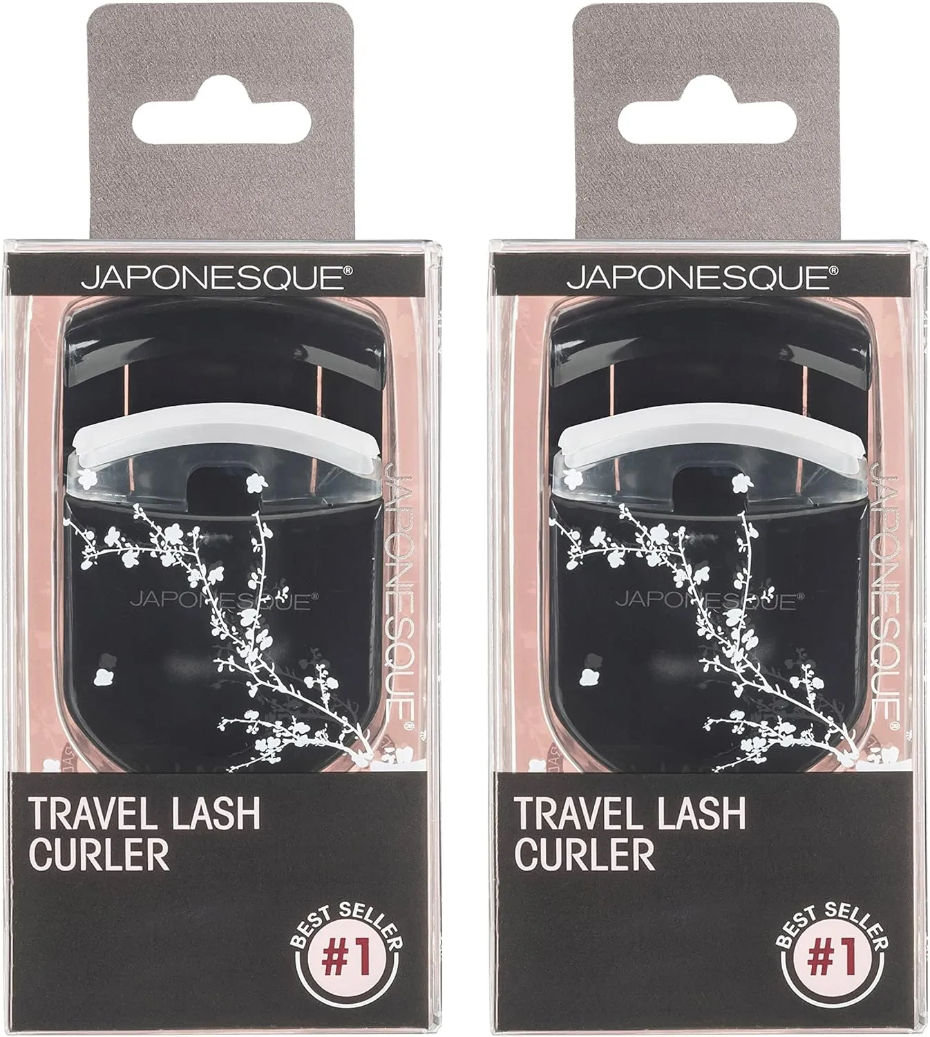 JAPONESQUE Travel Eyelash Curler, Black, Pack of 2 - Plastic Eyelash Curlers for Travel Makeup - Comes with Bonus Replacement Lash Pad - 2 Pack
