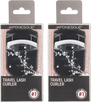 JAPONESQUE Travel Eyelash Curler, Black, Pack of 2 - Plastic Eyelash Curlers for Travel Makeup - Comes with Bonus Replacement Lash Pad - 2 Pack