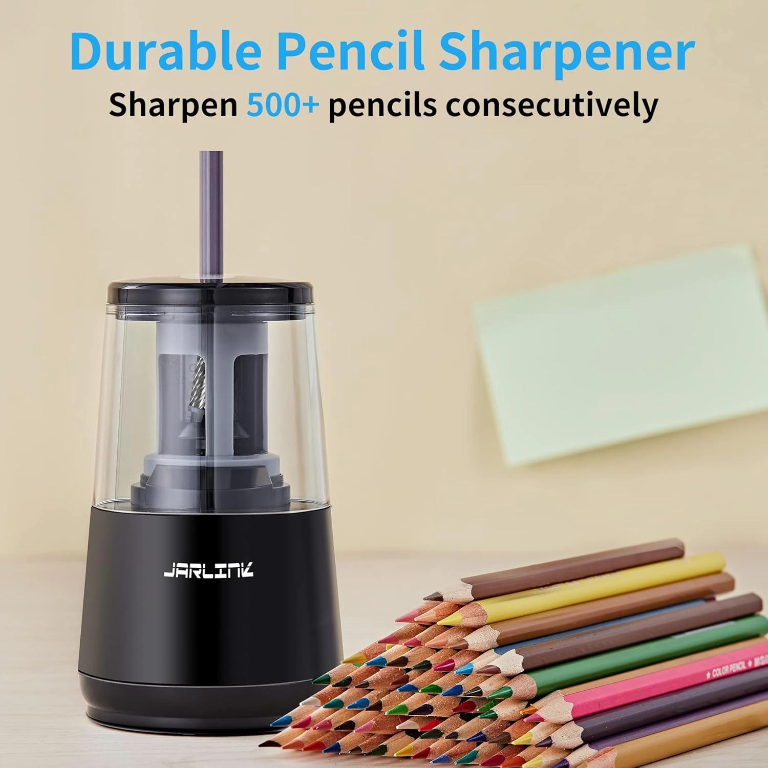 JARLINK Electric Pencil Sharpener, Heavy-Duty Helical Blade to Fast Sharpen, Auto Stop for No.2/Colored Pencils(6-8mm), USB/Battery Operated in School Classroom/Office/Home (Black)
