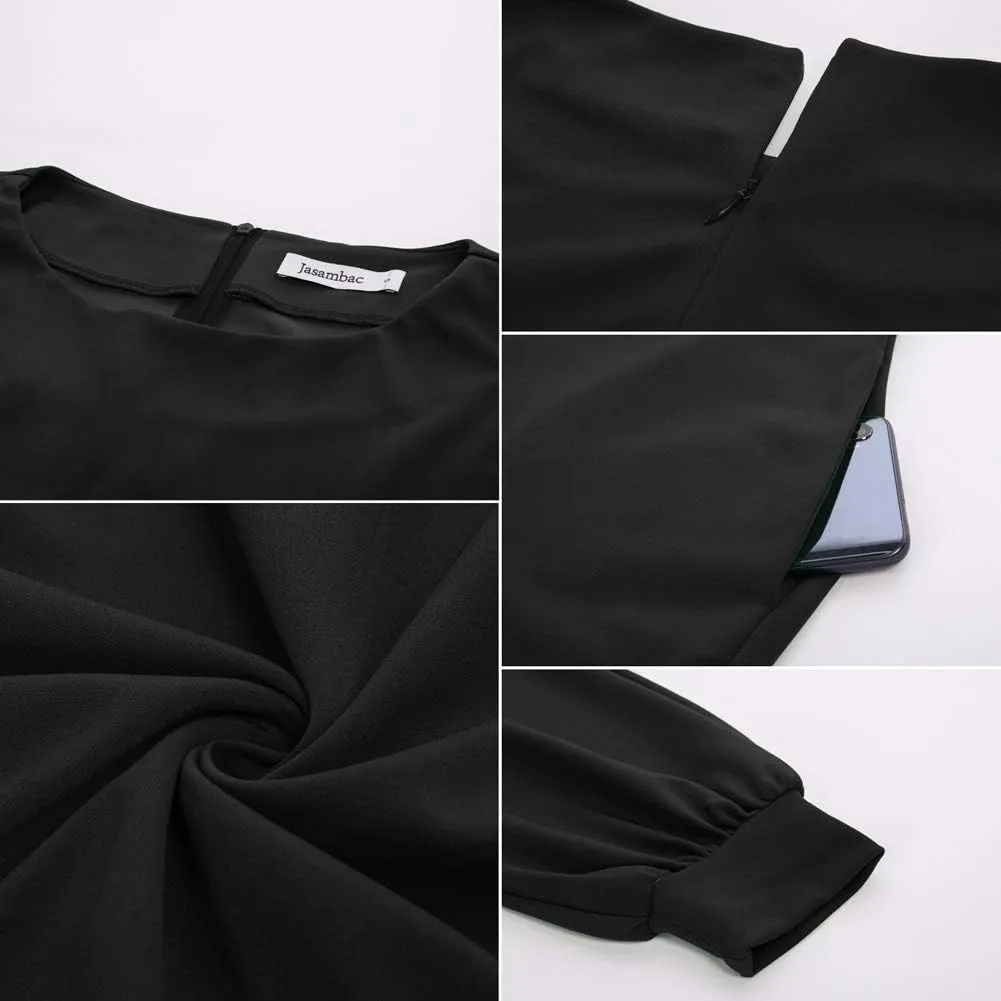 JASAMBAC Women's Bodycon Pencil Dress Office Wear to Work Dresses with Pocket Belt