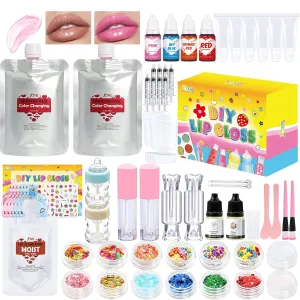 JCOOS Lip Gloss Base, Color Changing Lip Oil, Lipgloss Base, Lip Gloss Making Kit, 73PCS Fun Make Your Own Lip Gloss Kit Kids, Beginner, Lipgloss Sets for Girls, DIY Lipstick Set, Moisturizing Lip Oil