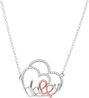 Jewels By Lux 10kt White Gold Womens Round Diamond Heart Happy Pendant Necklace 1/8 Cttw