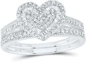 Jewels By Lux 14kt White Gold 1/2 Cttw Natural Diamond Fashion Heart Wedding Engagement Anniversary Bridal Set, Women Size: 5-9
