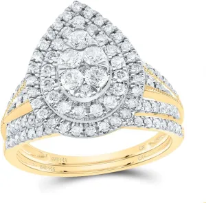 Jewels By Lux 14kt Yellow Gold 1 Cttw Diamond Pear Double Halo Wedding Engagement Anniversary Bridal Set, Women Size: 5-9