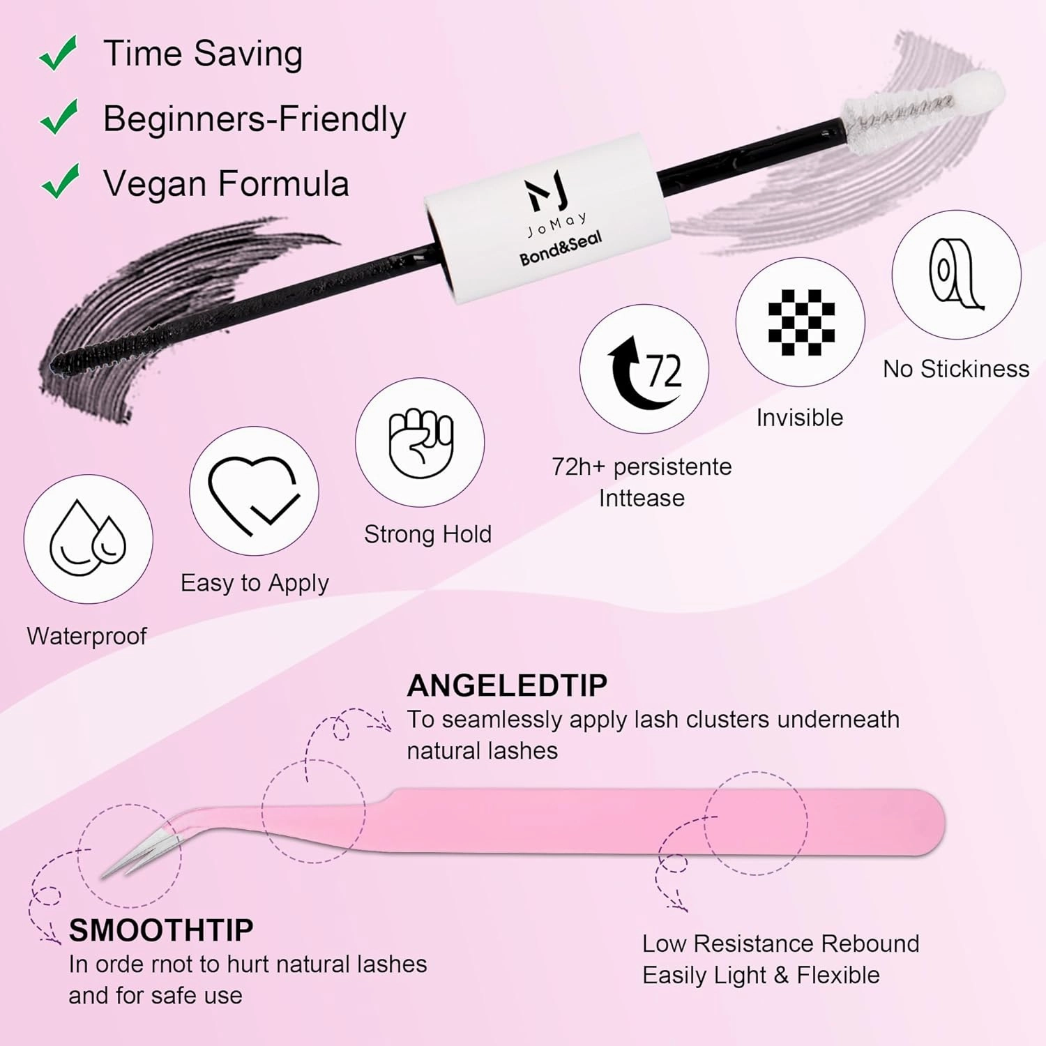 JoMay DIY Lash Extension Kit With Volume Clusters, Self Adhesive Eyelashes, Bond and Seal, Remover, Applicator (X3 Set)