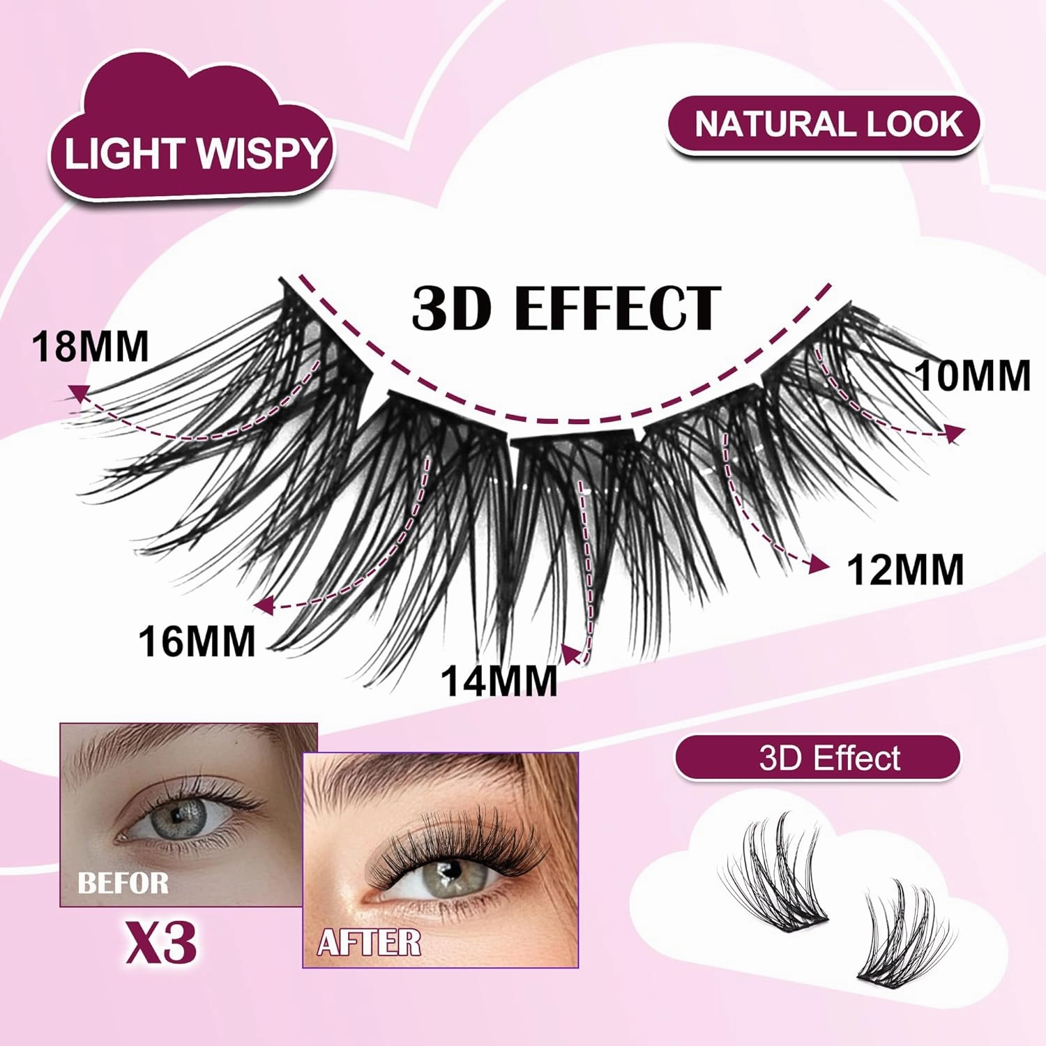 JoMay DIY Lash Extension Kit With Volume Clusters, Self Adhesive Eyelashes, Bond and Seal, Remover, Applicator (X3 Set)