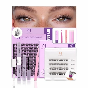 JoMay DIY Lash Extension Kit With Volume Clusters, Self Adhesive Eyelashes, Bond and Seal, Remover, Applicator (X3 Set)