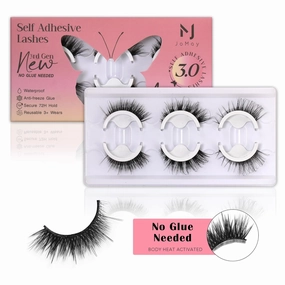 JoMay Self Adhesive Eyelashes No Lash Glue Needed Reusable Up to 5X Natural Strip Lashes 3D Super Fluffy False Eyelashes Easy to Apply & Remove Full Bouncy Volume & Curl 3 Pairs(Sweet Charm Series)