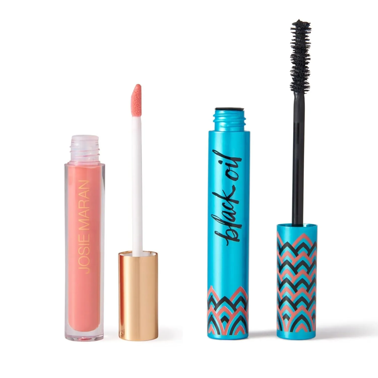 Josie Maran Eye Love Lip Gloss & Mascara Makeup Kit - Plumping Lip Gloss Infused with Argan Oil, Hyaluronic Acid and Sheer, Radiant Color   Argan Black Oil Lengthening Mascara (2 Piece Set)