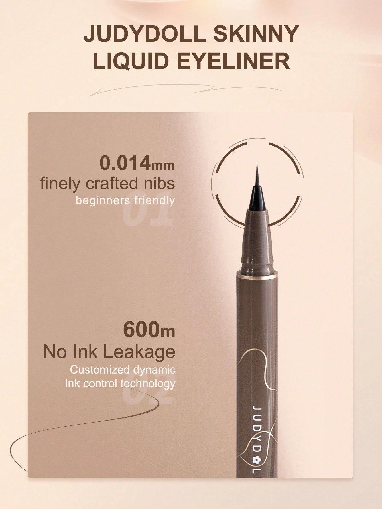 JUDYDOLL JUDYDOLL Slim Liquid Eyeliner 400mg, Brown, Ultra-Fine, Quick-Drying, Waterproof And Smudge-Proof Pen