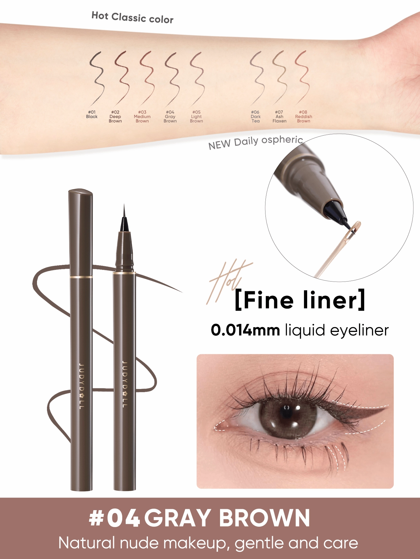 JUDYDOLL JUDYDOLL Slim Liquid Eyeliner 400mg, Brown, Ultra-Fine, Quick-Drying, Waterproof And Smudge-Proof Pen