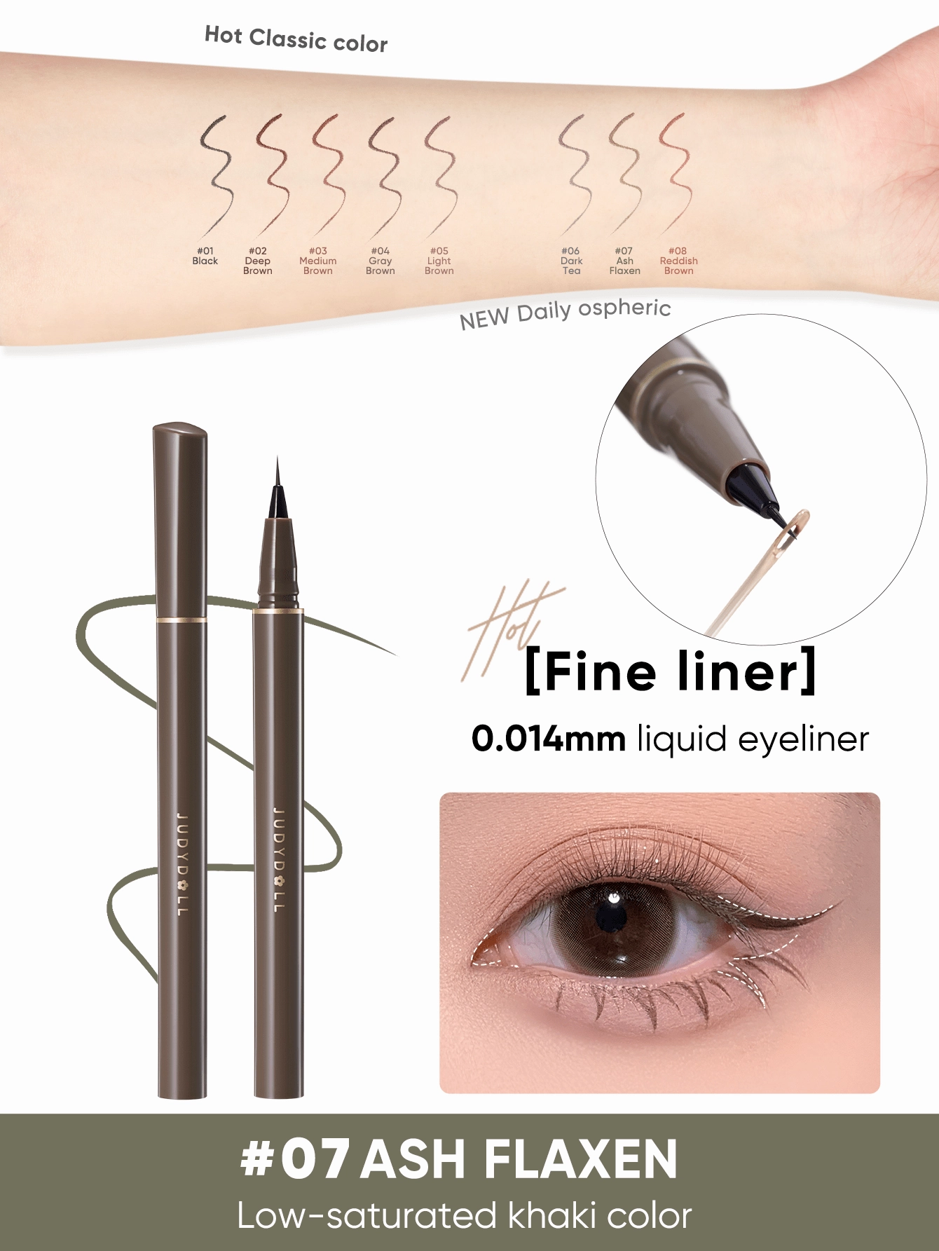 JUDYDOLL JUDYDOLL Slim Liquid Eyeliner 400mg, Brown, Ultra-Fine, Quick-Drying, Waterproof And Smudge-Proof Pen