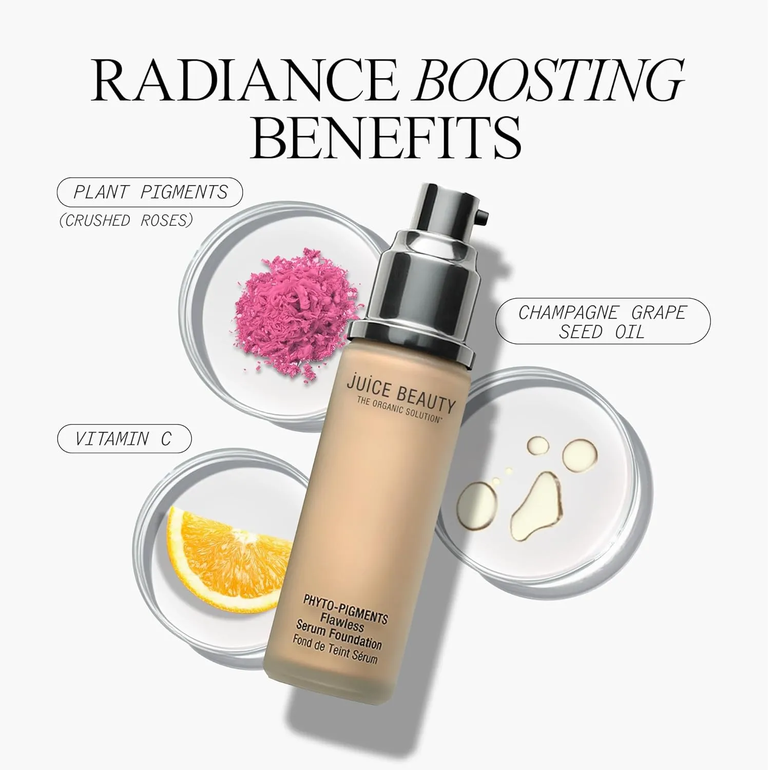 Juice Beauty Phyto-Pigments Flawless Serum Foundation - 16 Natural Tan - 30 mL - Medium-to-Full, Long-Lasting Coverage - Reduces Look of Wrinkles   Pores - Vegan, Cruelty Free