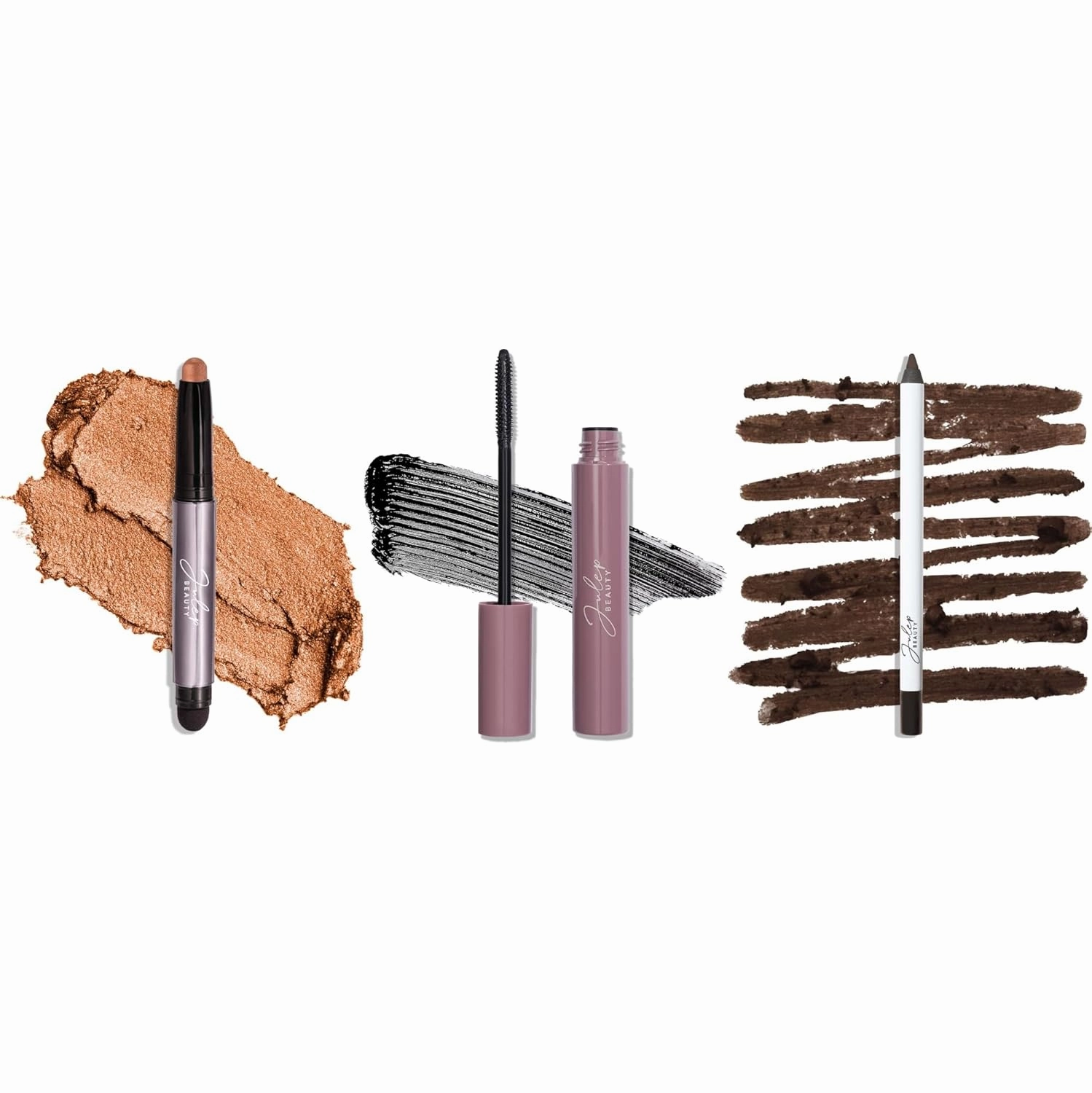 Julep Eye Makeup Trio: Eyeshadow 101 Cream Stick Clove Shimmer, Length Matters Mascara, & When Pencil Met Gel Eyeliner Rich Brown for Long-Lasting, Bold, and Effortless Eye Looks