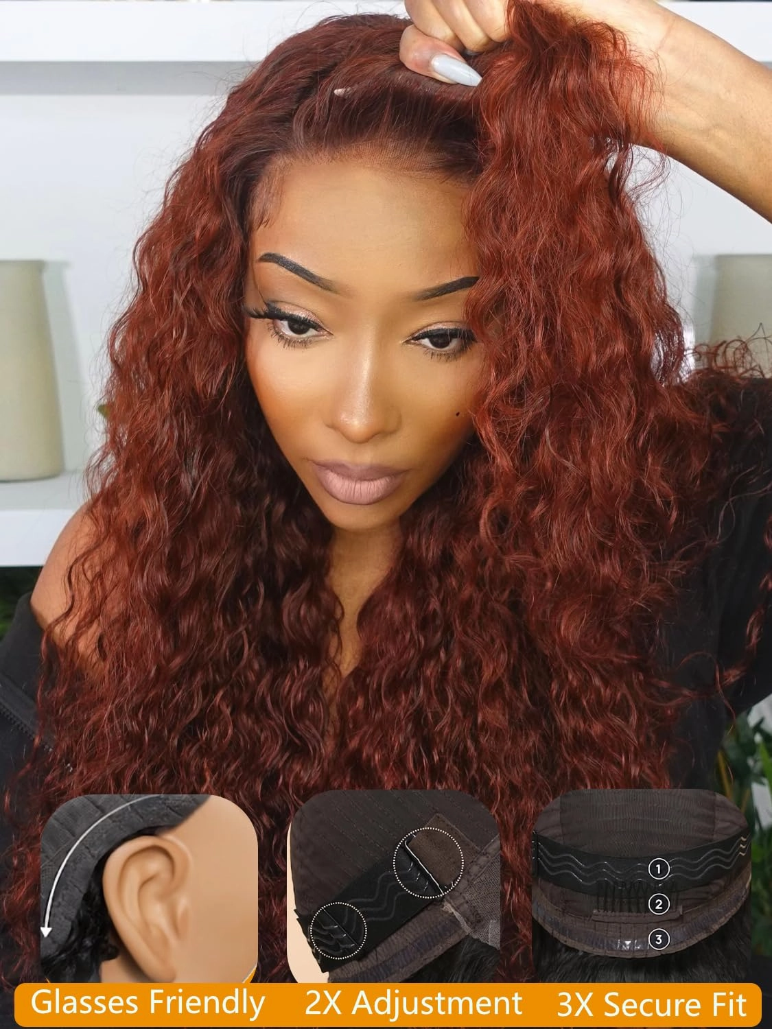 Julia Hair Water Wave Pre Everything Glueless Wig Reddish Brown 13x4 Pre Cut Lace Front Wigs Human Hair For Beginner Pre Bleached Bye Bye Knots Wig Pre Plucked Put on and Go Copper Red Color 16 Inch