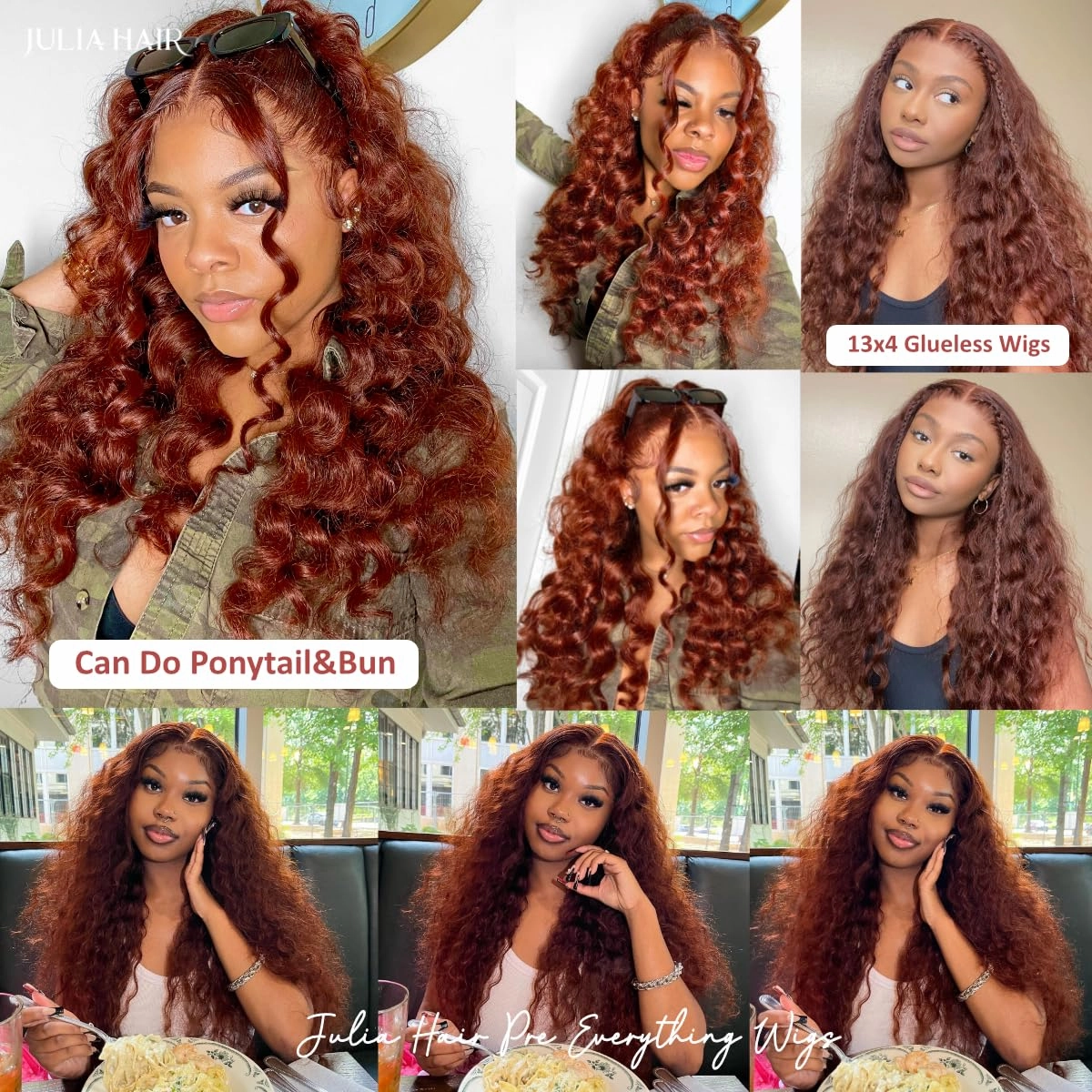 Julia Hair Water Wave Pre Everything Glueless Wig Reddish Brown 13x4 Pre Cut Lace Front Wigs Human Hair For Beginner Pre Bleached Bye Bye Knots Wig Pre Plucked Put on and Go Copper Red Color 16 Inch