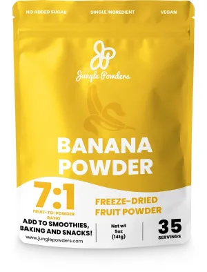 Jungle Powders Banana Powder for Smoothies 5 Ounce Bag Freeze Dried Banana Powder Single Ingredient 35 Servings - Additive, Filler, Gluten Free Bananas Extract for Baking Flavoring Flakes Flour Juice