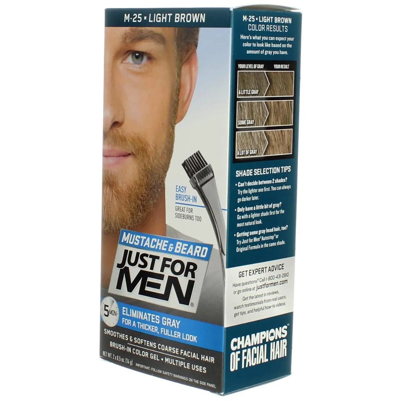 JUST FOR MEN Brush-In Color Gel, Mustache & Beard M-25 Light Brown 1 Each (Pack of 2)