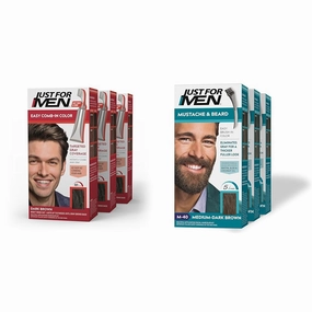 Just For Men Easy Comb-In Color Mens Hair Dye, Easy No Mix Application with Comb Applicator - Dark Brown, A-45, Pack of 3 & Mustache & Beard, Beard Dye for Men with Brush