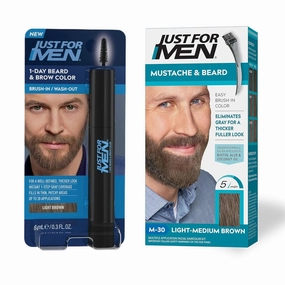 Just For Men Mustache & Beard   1-Day Beard & Brow Color Bundle - Light-Medium Brown M-30 for Long-Lasting Color, 1-Day Light Brown for Fuller, Well-Defined Look