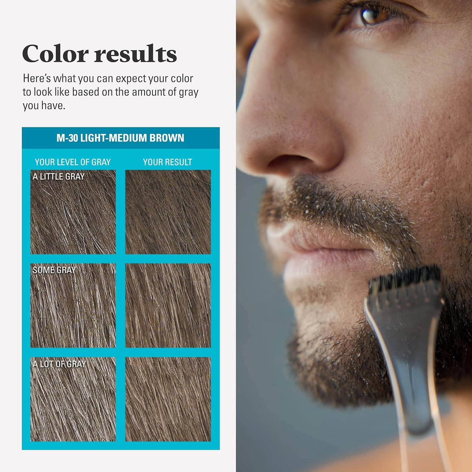 Just For Men Mustache & Beard, Beard Coloring for Gray Hair with Brush, With Keratin Biotin Aloe and Coconut Oil for Healthy Facial Hair - Light-Medium Brown, M-30, Pack of 3 (Packaging May Vary)