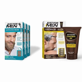Just For Men Mustache & Beard, Beard Dye for Men with Brush Included for Easy Application & Control GX Grey Reducing Shampoo for Lighter Shades of Hair, Blonde to Medium Brown