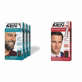 Just For Men Mustache & Beard, Beard Dye for Men with Brush Included for Easy Application, Biotin Aloe and Coconut Oil for Healthy Facial Hair - Dark Brown M-45, Pack of 3