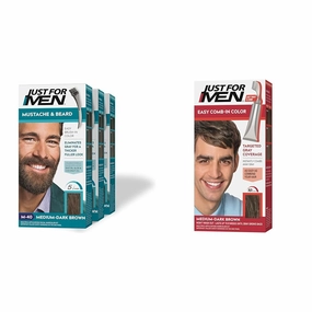 Just For Men Mustache & Beard, Beard Dye for Men with Brush Included for Easy Application, Medium-Dark Brown M-40, Biotin Aloe and Coconut Oil for Healthy Facial Hair, Pack of 3