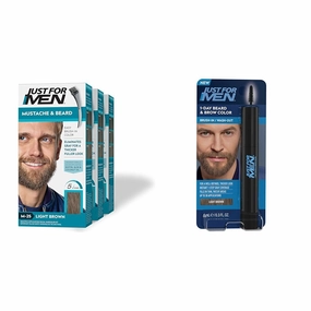 Just For Men Mustache & Beard, Light Brown, M-25, Pack of 3   Just for Men 1-Day Beard & Brow Color, Temporary Color for Beard and Eyebrows, Up to 30 Applications, Light Brown