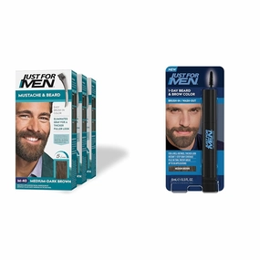 Just For Men Mustache & Beard, Medium-Dark Brown, M-40, Pack of 3   Just for Men 1-Day Beard & Brow Color, Temporary Color for Beard and Eyebrows, Up to 30 Applications, Medium Brown