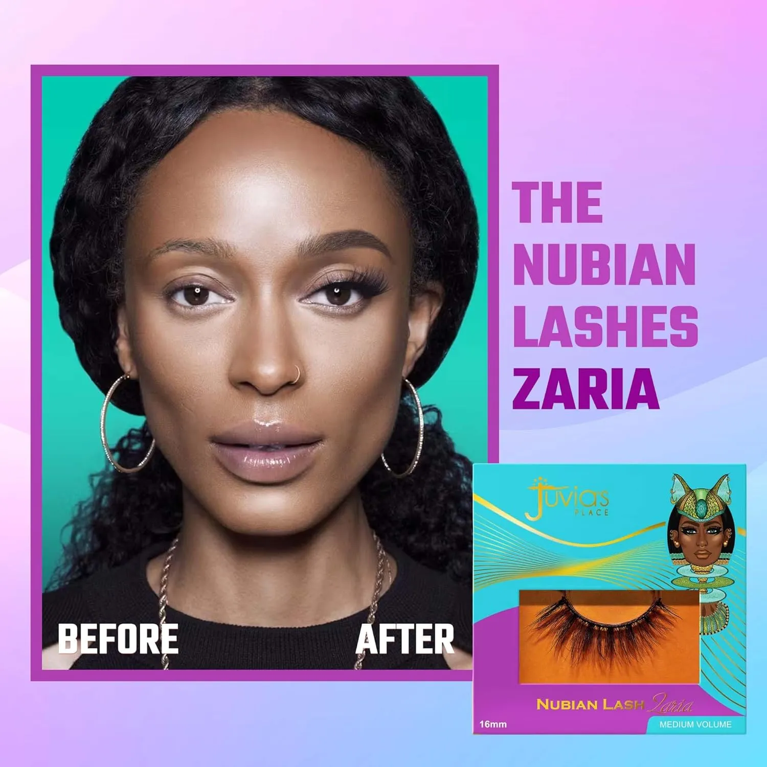 Juvia's Place Nubian Eyelashes Zaria - Eyelash Extension for Day or Night Use, Vegan Mink Lashes, Cruelty-Free Fluffy Lashes, Reusable Adhesive Eyelashes, Matte Black Mink Eyelashes Natural Look