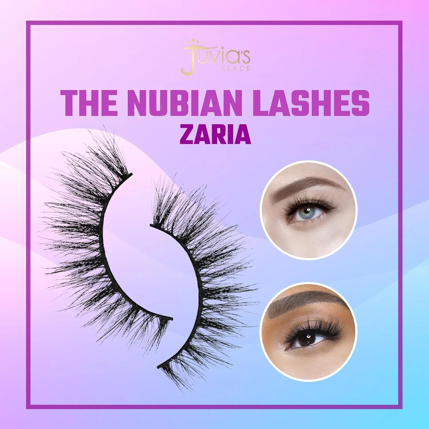 Juvia's Place Nubian Eyelashes Zaria - Eyelash Extension for Day or Night Use, Vegan Mink Lashes, Cruelty-Free Fluffy Lashes, Reusable Adhesive Eyelashes, Matte Black Mink Eyelashes Natural Look