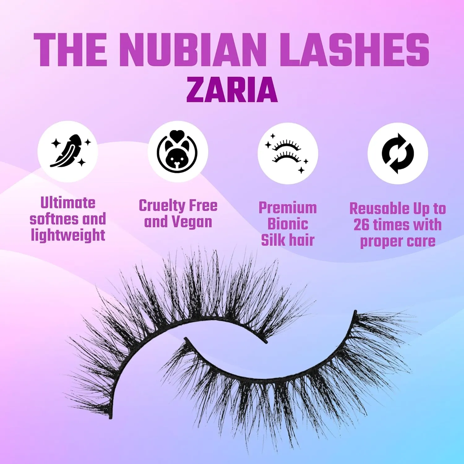 Juvia's Place Nubian Eyelashes Zaria - Eyelash Extension for Day or Night Use, Vegan Mink Lashes, Cruelty-Free Fluffy Lashes, Reusable Adhesive Eyelashes, Matte Black Mink Eyelashes Natural Look