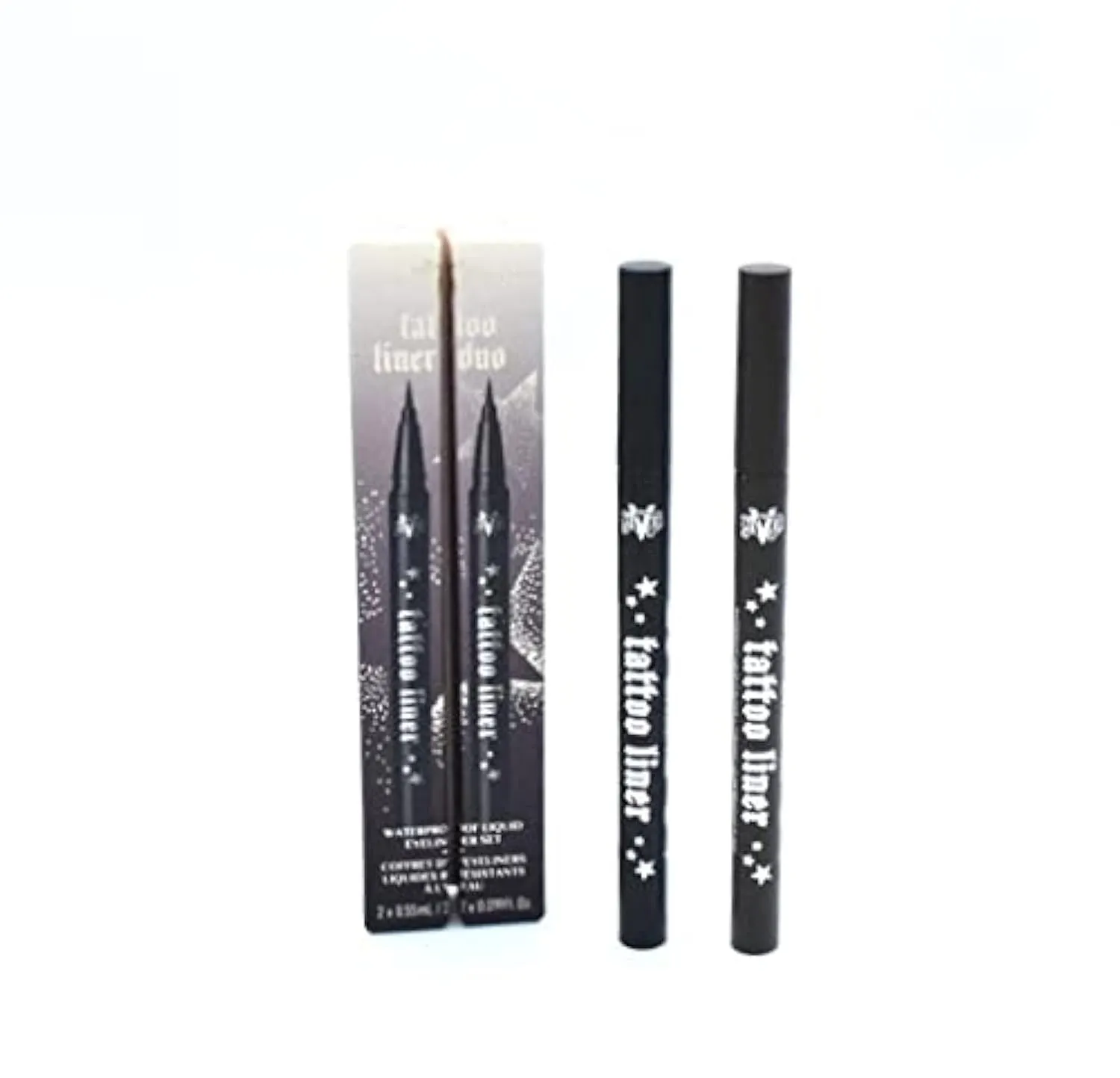 Kat Von D Cosmetics Tattoo Liner Duo Waterproof Liquid Eyeliner Set Trooper Black, Mad Max Brown, 2 Count (Pack of 1)