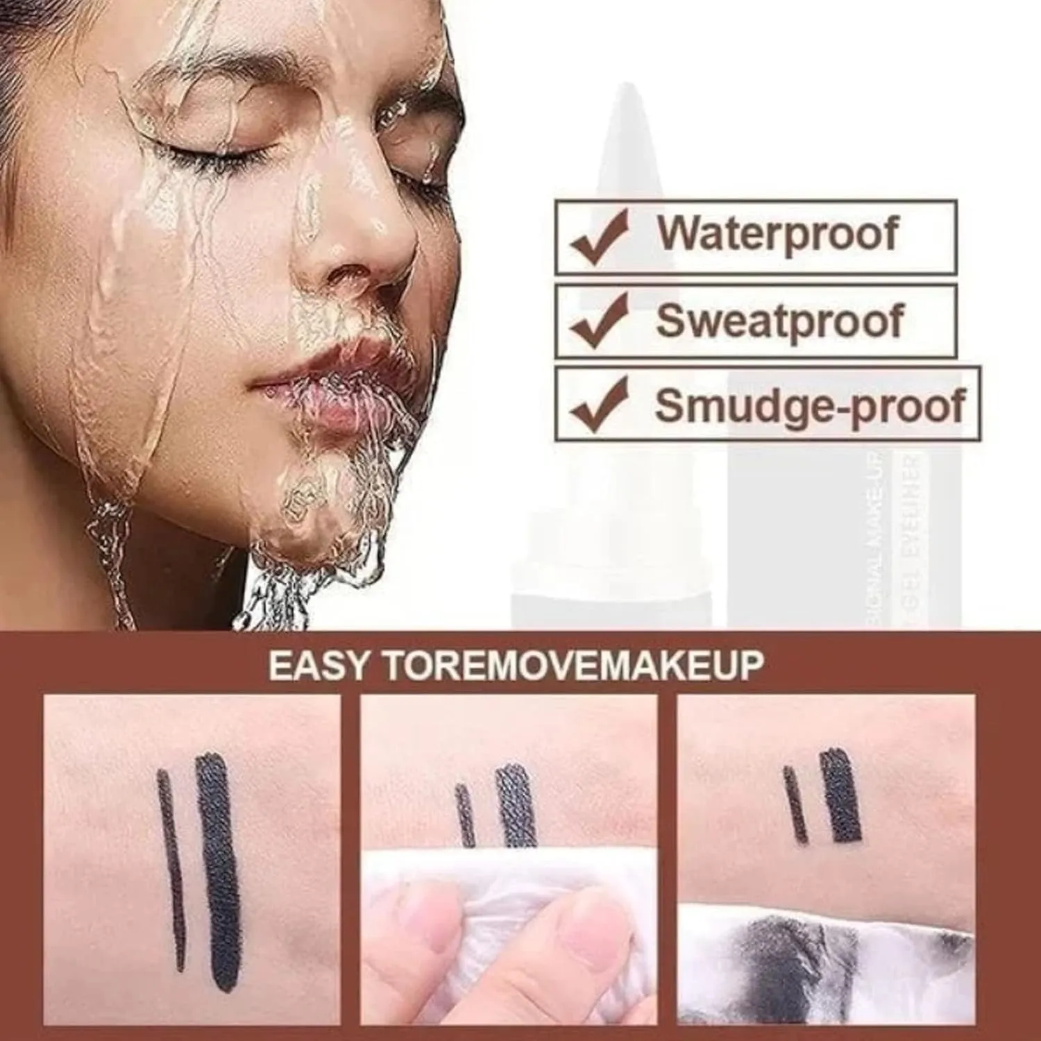 Kaylines Natural Black Eyeliner Cream - Waterproof Long Wear Gel & Liquid Eyeliner (03#   04#)