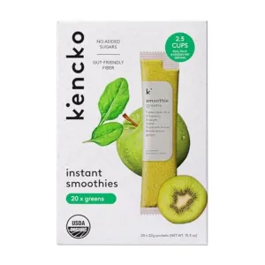 kencko Greens Smoothie Mix Packets - 20 Instant Breakfast Smoothies Made of Nature’s Original Superfoods - Pineapple, Apple, Kale, Spinach & More - Organic Fruit & Veggie Healthy Smoothies
