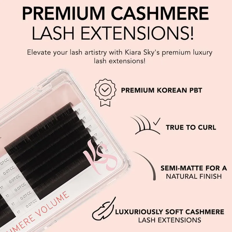 KIARA SKY LASH Cashmere Volume Lash Extensions | Premium Cashmere Lash Extensions | Soft Semi-matte natural finish | For Professional Eyelash Extensions Use Only | Black (CC-0.03-9mm)