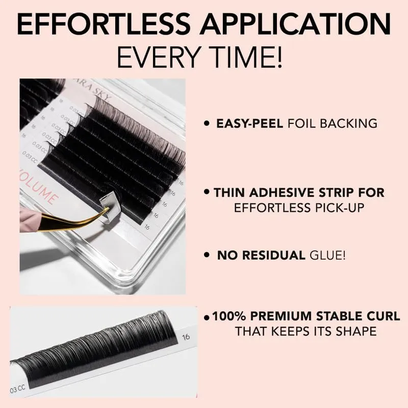 KIARA SKY LASH Cashmere Volume Lash Extensions | Premium Cashmere Lash Extensions | Soft Semi-matte natural finish | For Professional Eyelash Extensions Use Only | Black (CC-0.03-9mm)