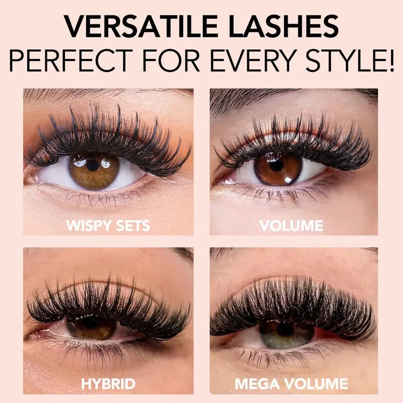 KIARA SKY LASH Premium Cashmere Easy Fan Lash Extensions | Soft Semi-matte natural finish | Fans like Butter | For Professional Eyelash Extensions Use Only | Black, (D-0.07-12MM)