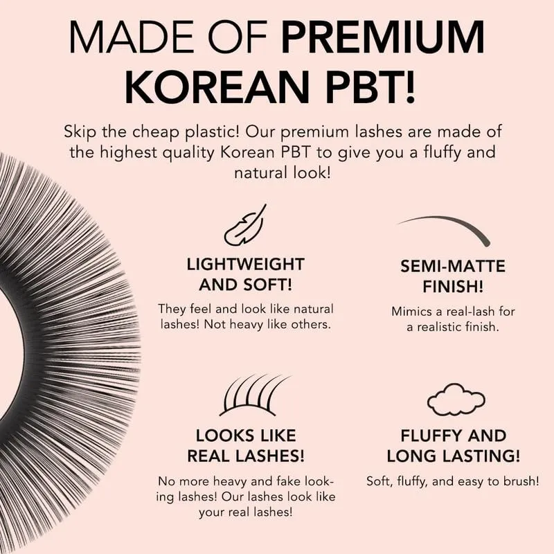 KIARA SKY LASH Premium Cashmere Easy Fan Lash Extensions | Soft Semi-matte natural finish | Fans like Butter | For Professional Eyelash Extensions Use Only | Black, (D-0.07-12MM)