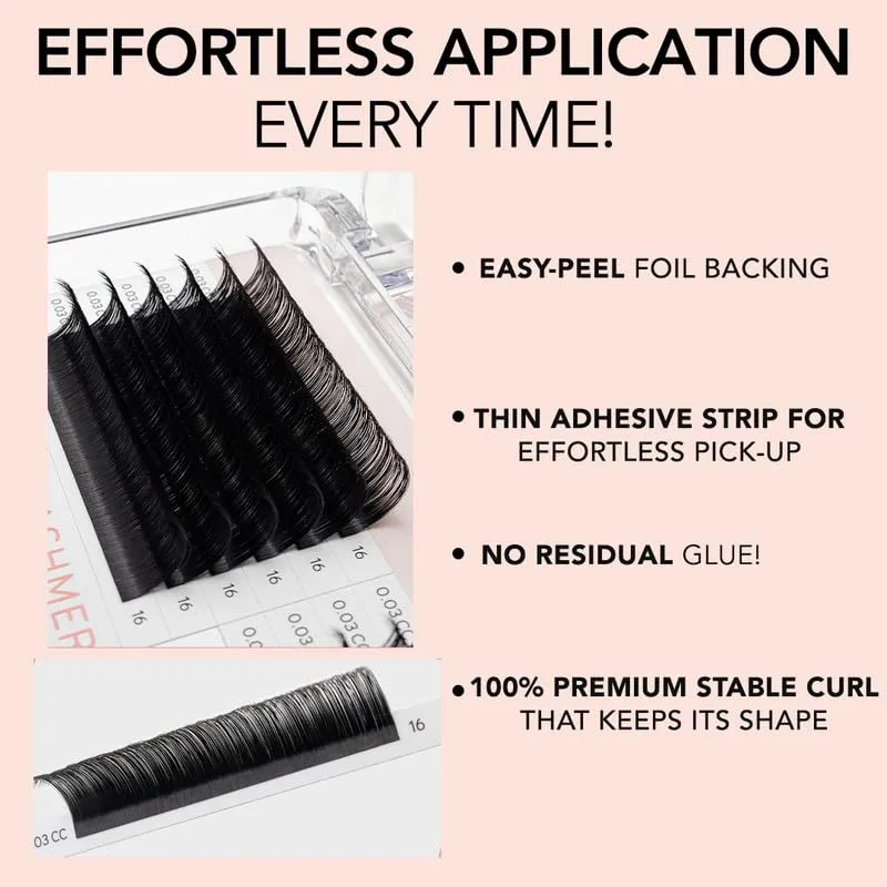 KIARA SKY LASH Premium Cashmere Easy Fan Lash Extensions | Soft Semi-matte natural finish | Fans like Butter | For Professional Eyelash Extensions Use Only | Black, (D-0.07-12MM)