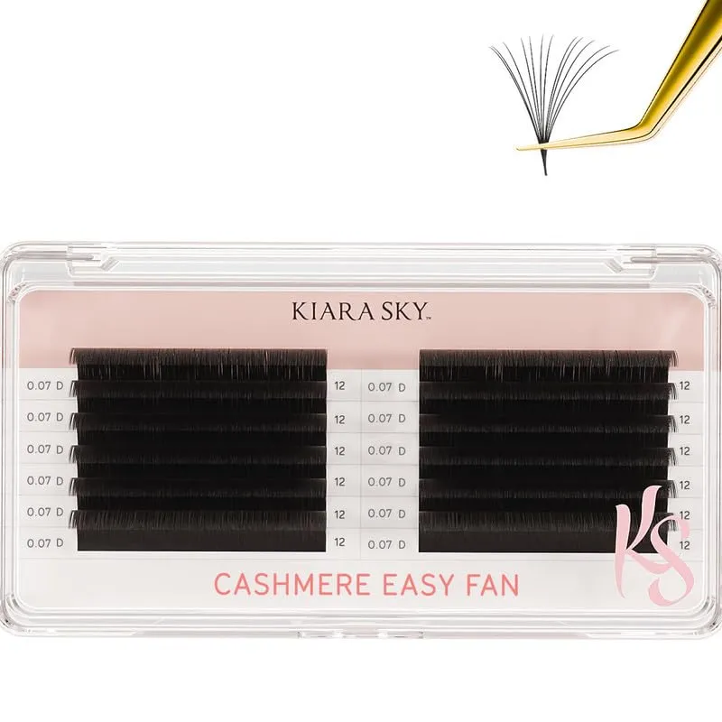 KIARA SKY LASH Premium Cashmere Easy Fan Lash Extensions | Soft Semi-matte natural finish | Fans like Butter | For Professional Eyelash Extensions Use Only | Black, (D-0.07-12MM)