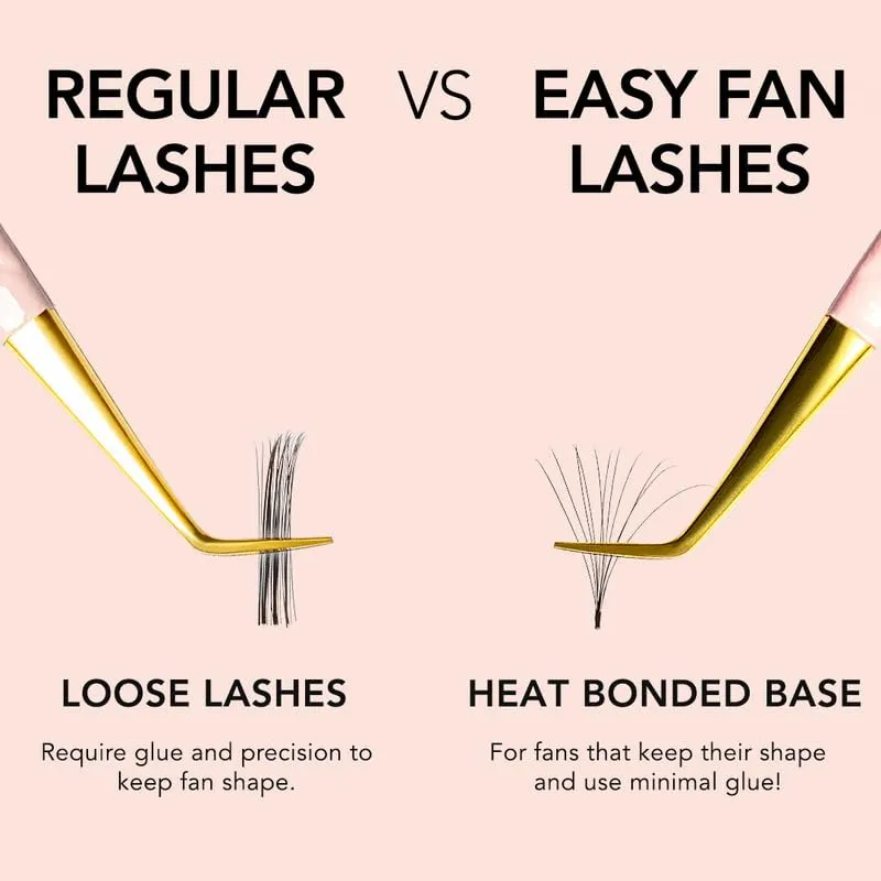 KIARA SKY LASH Premium Cashmere Easy Fan Lash Extensions | Soft Semi-matte natural finish | Fans like Butter | For Professional Eyelash Extensions Use Only | Black, (D-0.07-12MM)