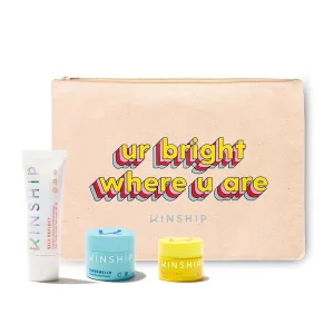 Kinship Gift Bundle - Self Reflect SPF, Supermello Moisturizer, Brightwave Vitamin C Eye Cream   Cosmetic Bag - 100% Mineral Sunscreen, Gel Cream   Hyaluronic Acid, Reduce Fine Lines   Under Eye Bags