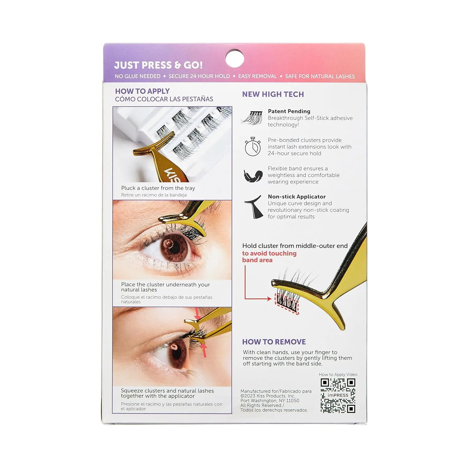 KISS imPRESS Falsies False Eyelashes, Lash Clusters, 'Voluminous', 14 mm, Includes 20 Clusters, 1 applicator, Contact Lens Friendly, Easy to Apply, Reusable Strip Lashes