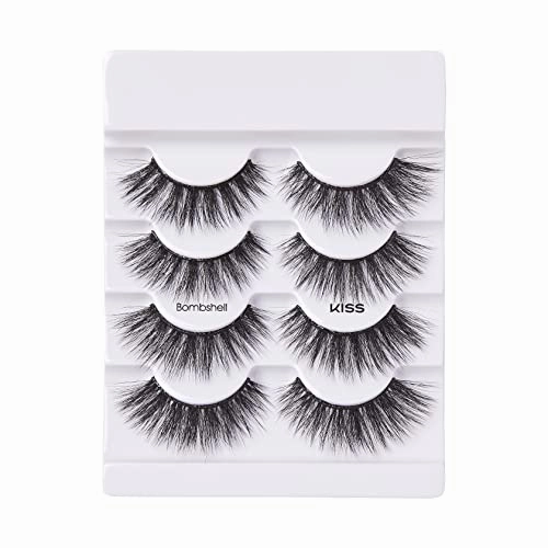 KISS Lash Couture Triple Push-Up False Eyelashes, Bombshell', 14 mm, Includes 4 Pairs Of Lashes, Contact Lens Friendly, Easy to Apply, Reusable Strip Lashes (Pack of 2)