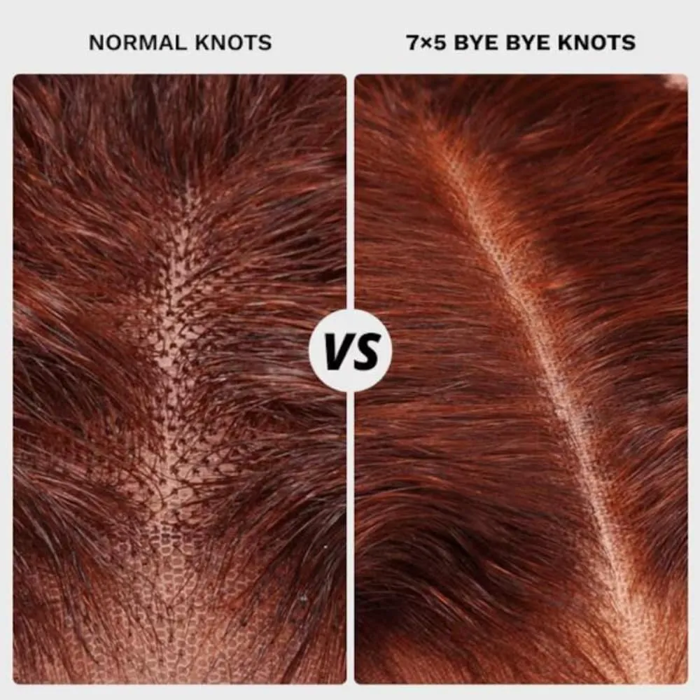 KLAIYI Bye Bye Knots Glueless Wig Reddish Brown Yaki Straight 7x5 Pre Cut Lace Front Wigs Human Hair Put on and Go Wigs for Beginners Pre Bleached Pre Plucked No Glue 30S Easy to Wear Kinky Wig 16Inch