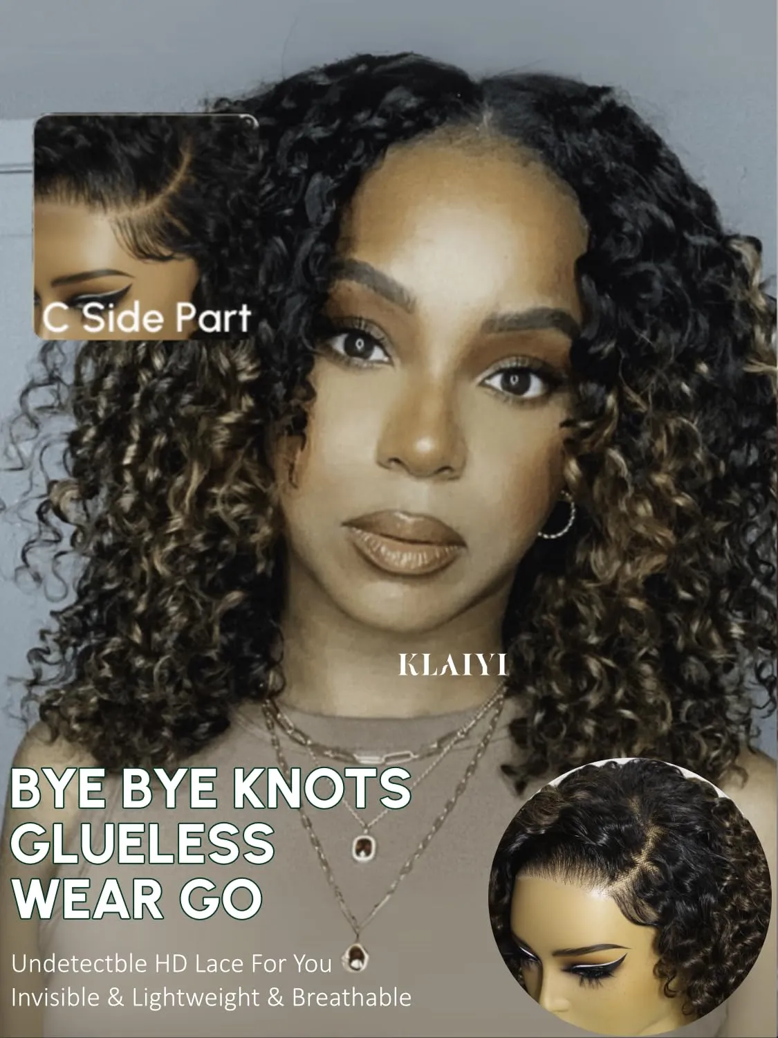 KLAIYI Ombre Brown Curly Bob Wig Human Hair Bye Bye Knots Glueless Wig Precut Lace Pre Bleached Pre Plucked 7x5 Lace Front Easy to Wear Put On Go Wig with Dark Roots Side Part Balayage Brown Wig 8Inch